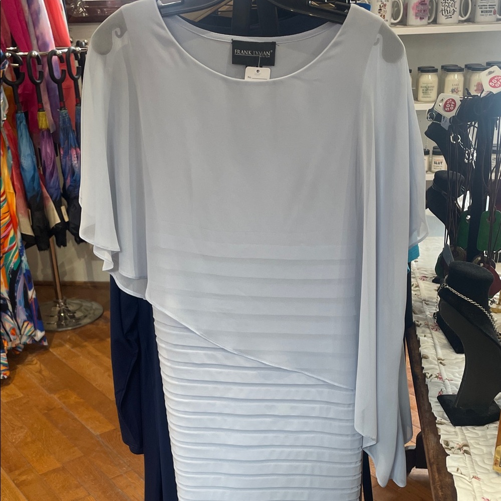 Frank Lyman Design Light Blue Asymmetrical Cape Dress